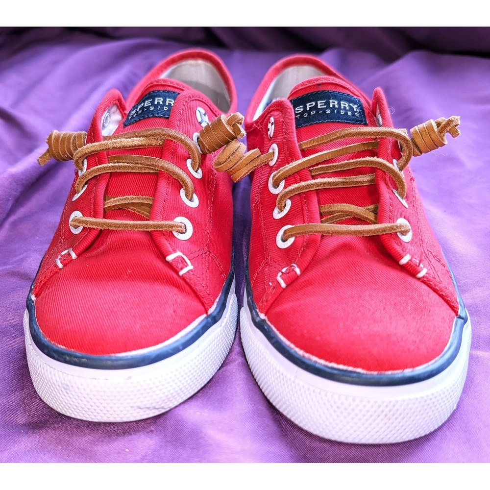 Sperry Women's Top Sider Loafer Slip-On Boat Shoes Size 8.5 Red Canvas Casual
